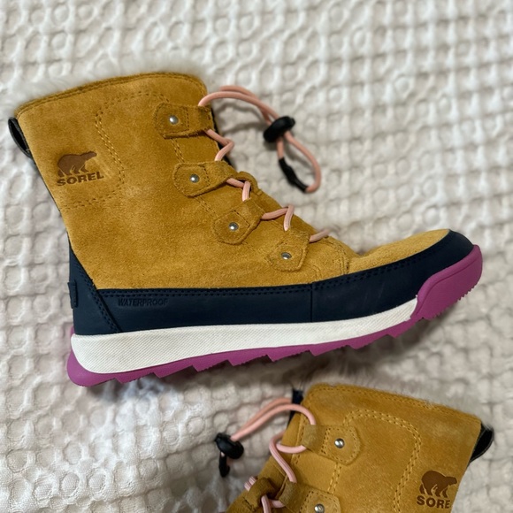 Sorel Girl's Whitney Joan Lace Yellow Pink Waterproof big kid 5 - Picture 3 of 12